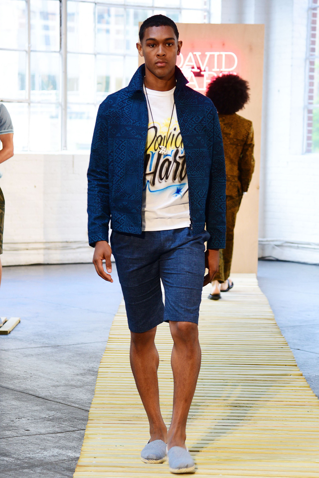 Mandatory Credit: Photo by Aurora Rose/WWD/REX/Shutterstock (5754822dr) Model on the catwalk David Hart presentation, Spring Summer 2017, New York Fashion Week: Men's, USA - 11 Jul 2016