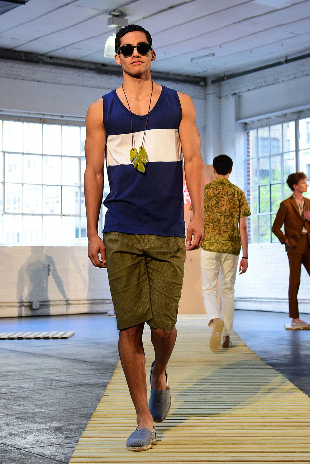 Mandatory Credit: Photo by Aurora Rose/WWD/REX/Shutterstock (5754822dh) Model on the catwalk David Hart presentation, Spring Summer 2017, New York Fashion Week: Men's, USA - 11 Jul 2016